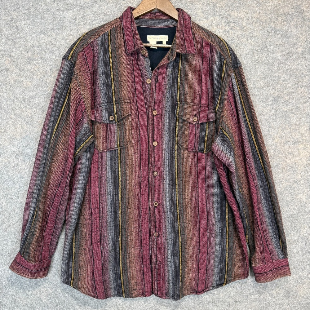 The Territory Ahead Heavyweight Flannel Button Shirt Mens XL Striped Burgundy